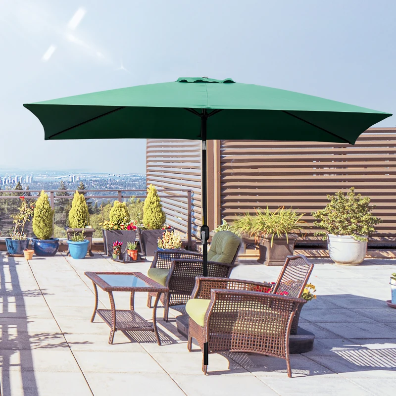 Outsunny 3x2m Patio Parasol Garden Umbrellas Canopy with Aluminium Tilt Crank Rectangular Sun Shade Steel, Green