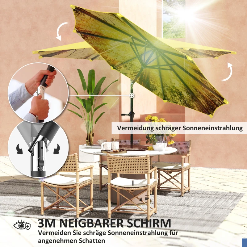 Outsunny Sonnenschirm Ø300 cm, Sonnenschirm mit Handkurbel, achteckig Balkonschirm Gelb(m-4)
