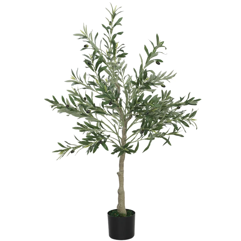 HOMCOM Plantă Artificială de Măslin cu 450 de Frunze, 20 de Măsline și Ghiveci Inclus, Ø15x120 cm, Verde