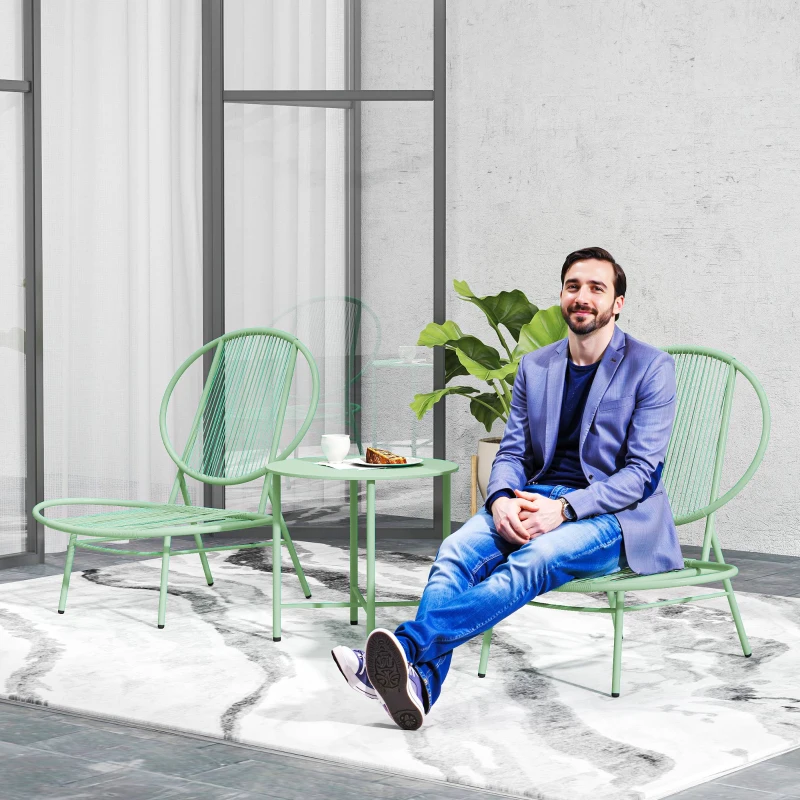 Outsunny Zestaw Bistro 3-częściowy z Polirattanu Odporny na Warunki Pogodowe Zestaw Mebli Ogrodowych z Stołem Bistro Krzesła Ogrodowe w Kształcie Muszli Zielony