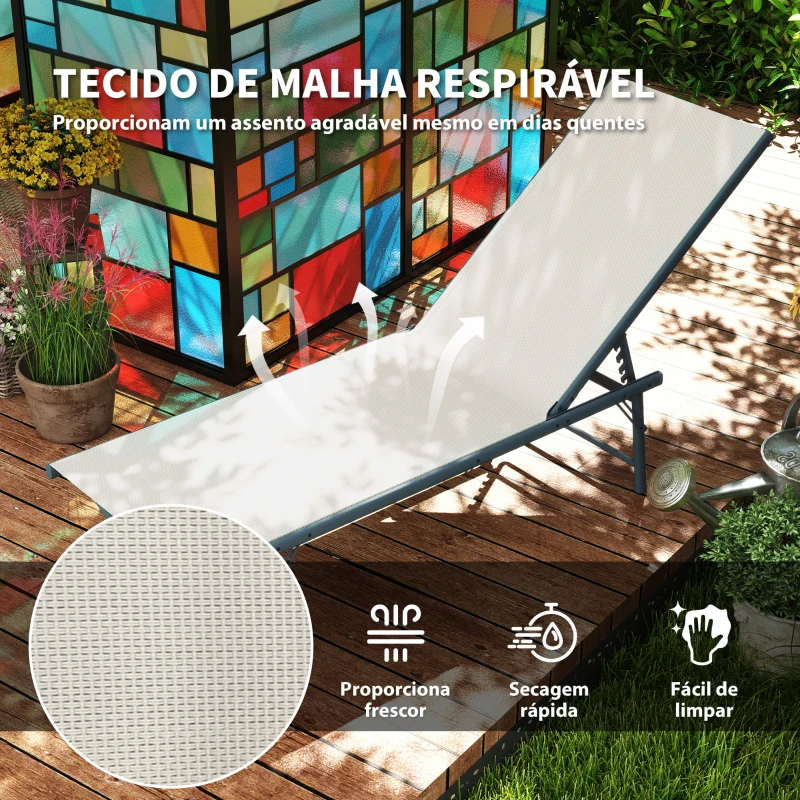 Outsunny Conjunto de 2 Espreguiçadeiras Jardim Dobráveis e Reclináveis em 5 Posições 164x54x84 cm Creme