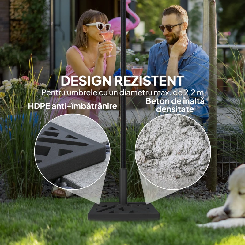 Outsunny Bază pentru Umbrelă de 15 kg pentru Umbrele Max. 2.2 m și Tije de Ø32/38/48 mm, 45x45x33.5 cm, Negru