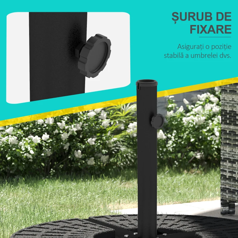 Outsunny Bază pentru Umbrelă de Soare în Formă de Cruce din Oțel cu Șurub Lateral, 100x100x75 cm, Negru