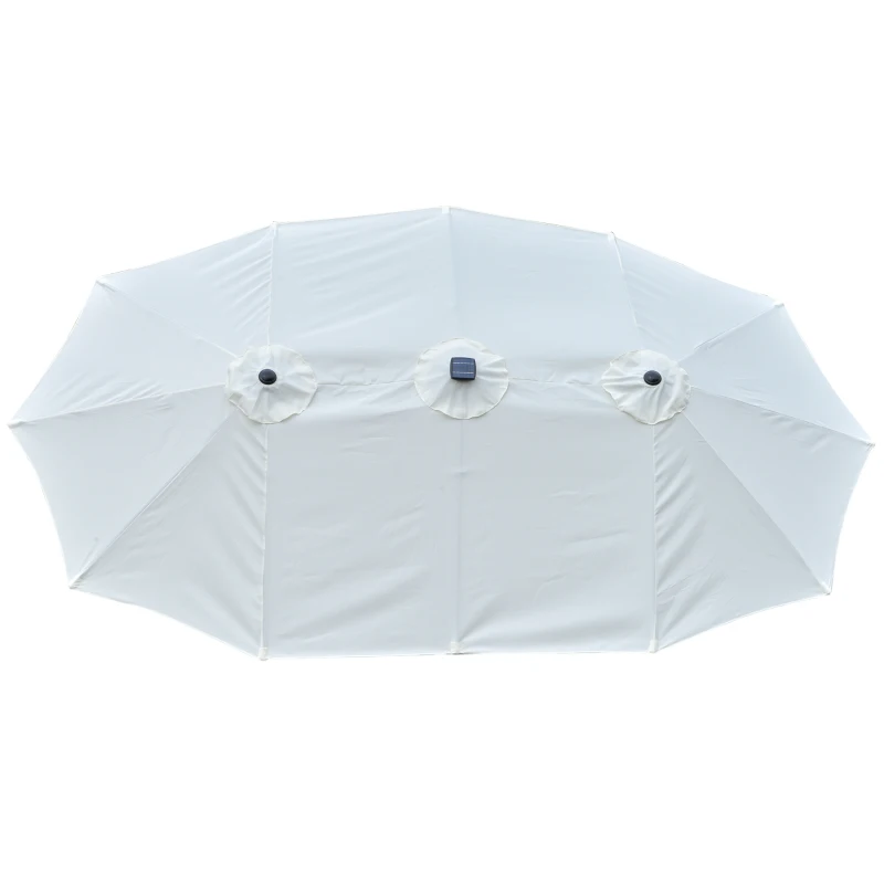 Outsunny Sonnenschirm mit LED Solar 4,5m Doppelsonnenschirm Gartenschirm Marktschirm Terrassenschirm Oval Schwarz+Cremeweiß