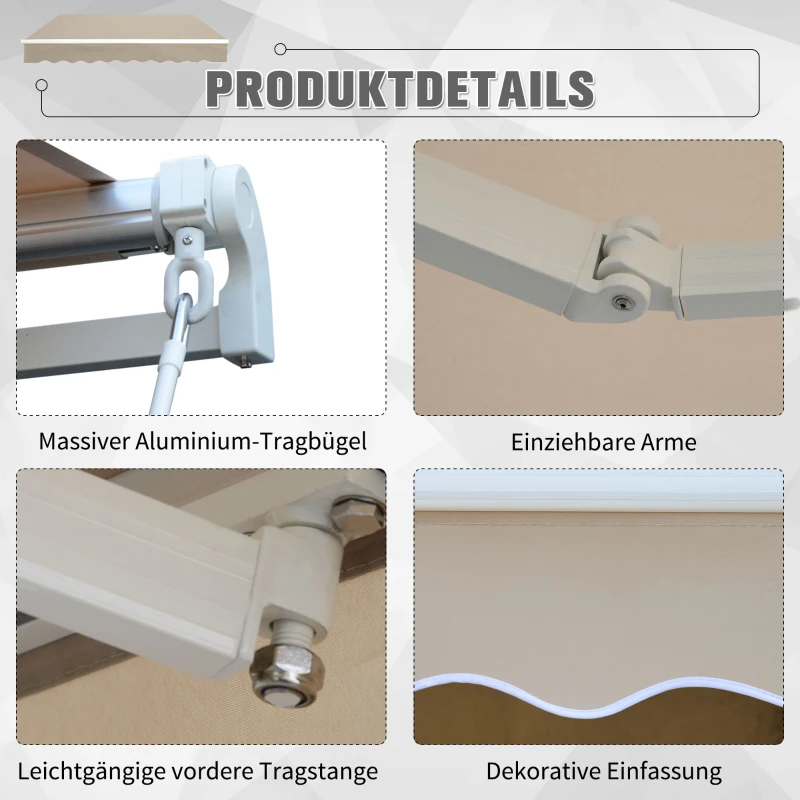 Outsunny Luifel aluminium luifel aluminium knikarmluifel 3 x 4 m zonwering balkon beige