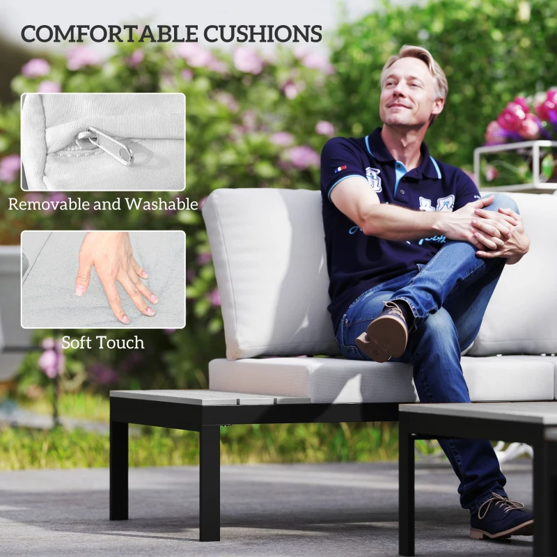 Outsunny Four-Piece Garden Corner Sofa Set with 2 Loveseats and 2 Coffee Tables - Grey