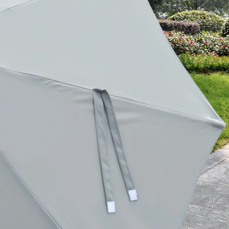 Outsunny Sonnenschirm mit LED Solar 4,5m Doppelsonnenschirm Gartenschirm Marktschirm Terrassenschirm Oval Hellgrau+Schwarz