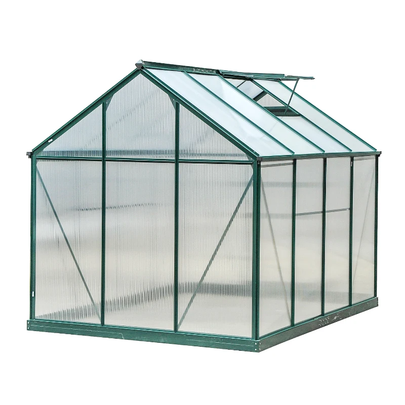 Outsunny Gewächshaus, Treibhaus, mit Dachfenster, Schiebetür, transparent, Polycarbonat+Aluminium, 190 x 252 x 201cm