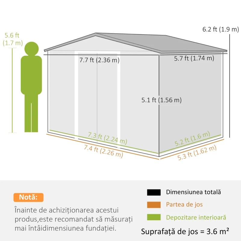 Outsunny Magazie de depositare Gradina cu 2 usi Glisante de ventilatie, Otel