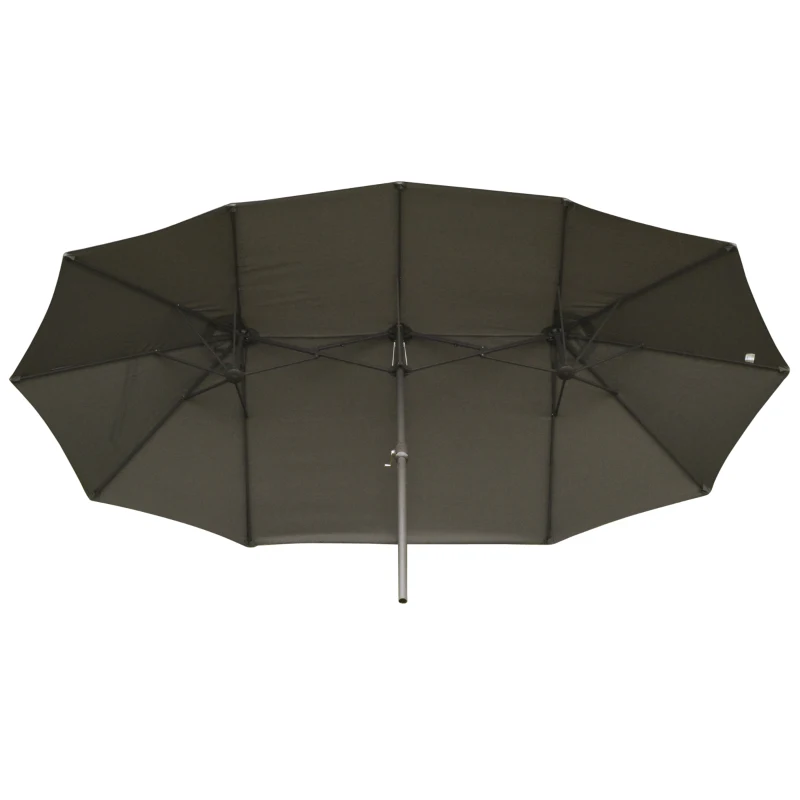 Outsunny Sonnenschirm Gartenschirm Marktschirm Doppelsonnenschirm Terrassenschirm mit Schirmständer Handkurbel Dunkelgrau Oval 460 x 270 x 240 cm