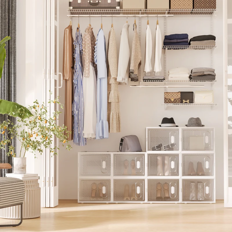 HOMCOM Meuble de rangement modulable, 18 cubes, meuble à chaussures empilables, vêtements, livres, jouets, blanc et transparent