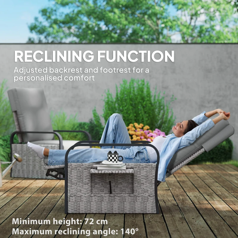 Outsunny 140° Reclining Rattan Armchair - Mixed Grey