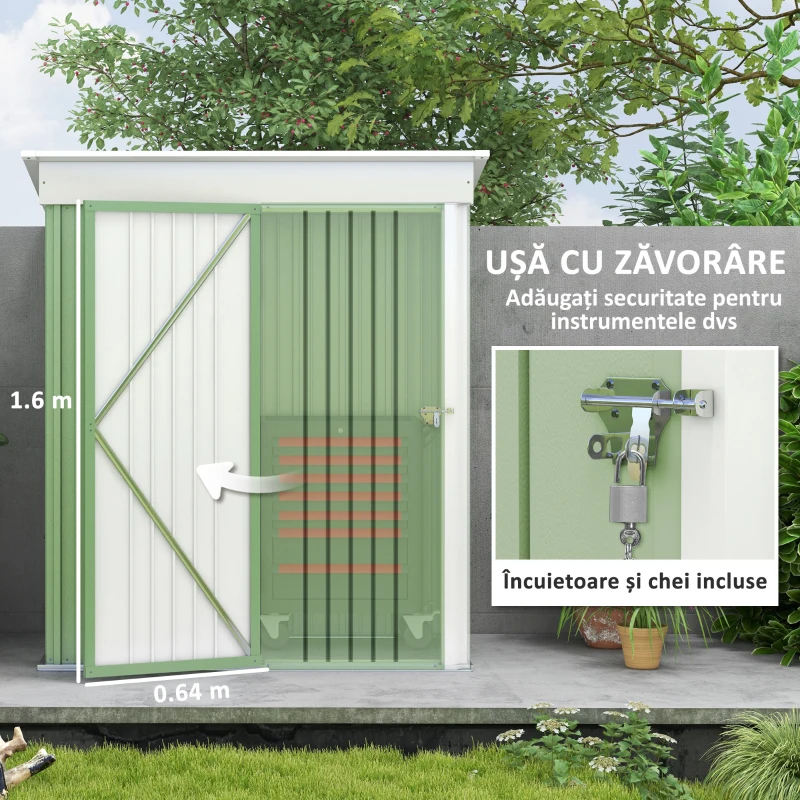 Magazie Gradina Otel Verde 161x95x163/181 cm cu Usa Blocabila(m-7)