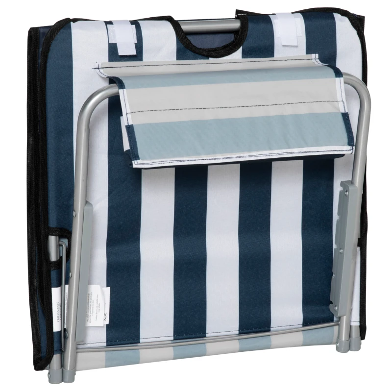 Outsunny Set of 2 Foldable Garden Beach Chair Mat Lightweight Outdoor Sun Lounger Seats Adjustable Back Metal Frame PE Fabric Head Pillow w/ Carry Bag, Blue