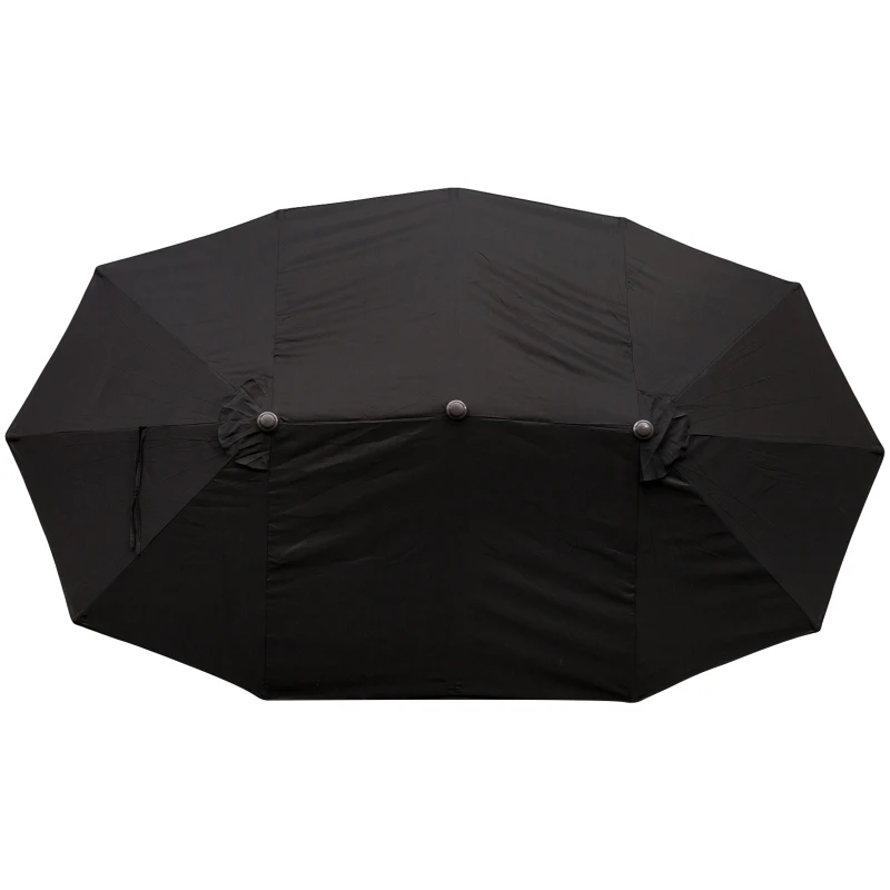 Outsunny Doppelsonnenschirm 455 x 270 cm Gartenschirm mit Handkurbel oval stabil Metallstange Marktschirm Doppelsonnenschirm Terrassenschirm Sonnenschutz für Strand Balkon Terrasse Garten Schwarz