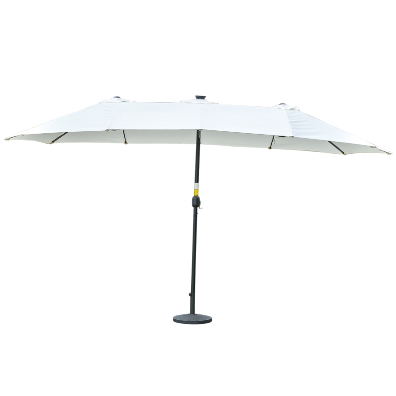 Outsunny Sonnenschirm mit LED Solar 4,5m Doppelsonnenschirm Gartenschirm Marktschirm Terrassenschirm Oval Schwarz+Cremeweiß