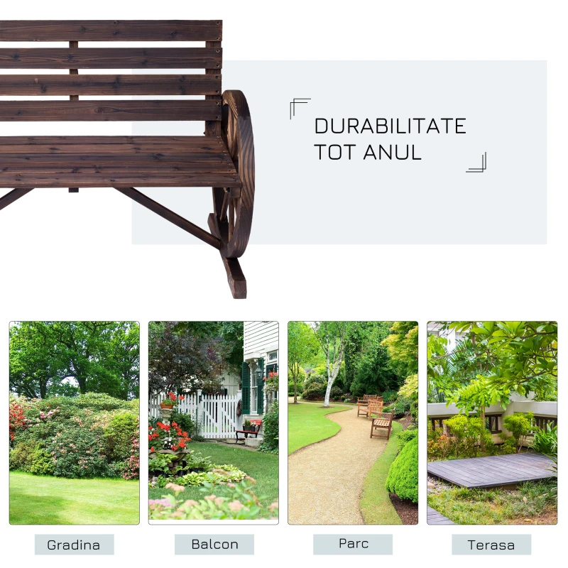 Outsunny Banca Country Fonta 127×60×85 cm – 2‑locuri cu Cotiere Rotative Neagra