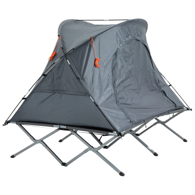 Outsunny Campingbett mit Zelt erhöhtes Feldbett für 2 Person Kuppelzelt mit Luftmatratze inkl. Tragetasche Grau 200 x 146 x 159 cm