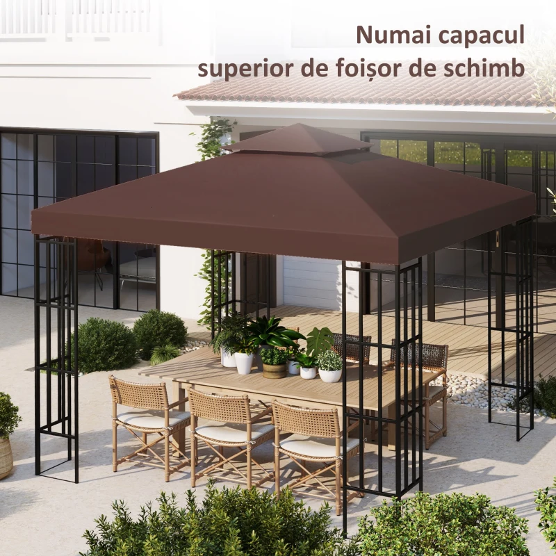 Outsunny Prelata de Schimb 3×3 m – Copertina UV Cafeniu 2‑Nivel pentru Foisor