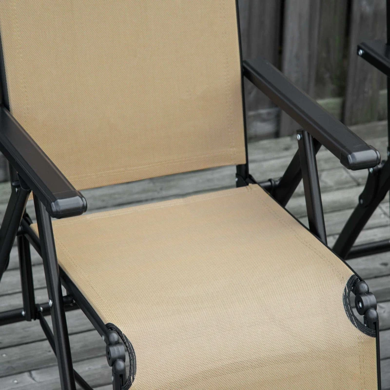 Outdoor Set of 2 Outdoor Sun Lounger 10-Position Adjustable Texteline Folding Reclining Chairs with Footrest for Patio Garden, Beige