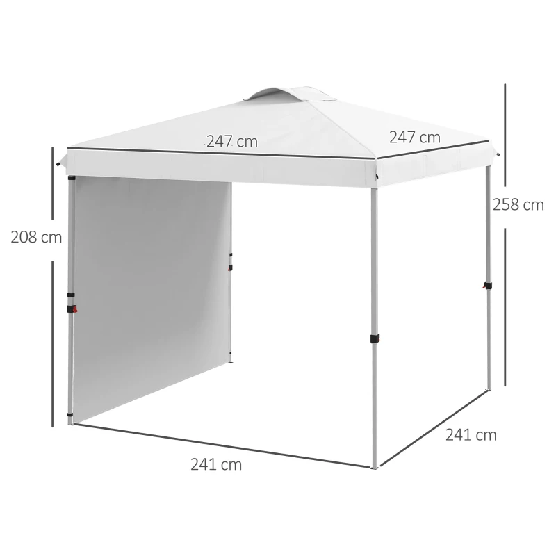 Outsunny Tenda Dobrável 247x247x268 cm  Tenda de Jardim com 1 Parede Lateral Altura Ajustável para Campismo Festas Branco