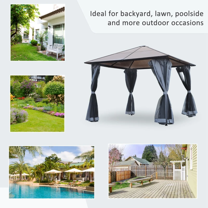 Outsunny Paviljoen tuinpaviljoen partytent incl. zijdelen PC dak aluminium 3 x 3 m(m-8)