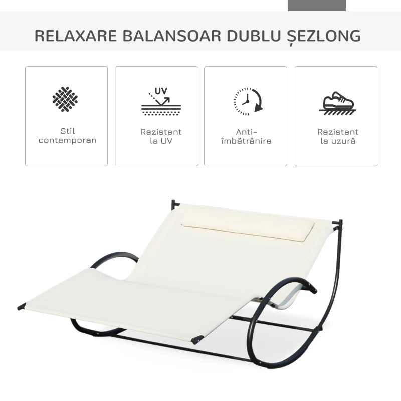 Outsunny Pat sezlong de Gradina Tip Balansoar 2 Locuri, din Textilene
