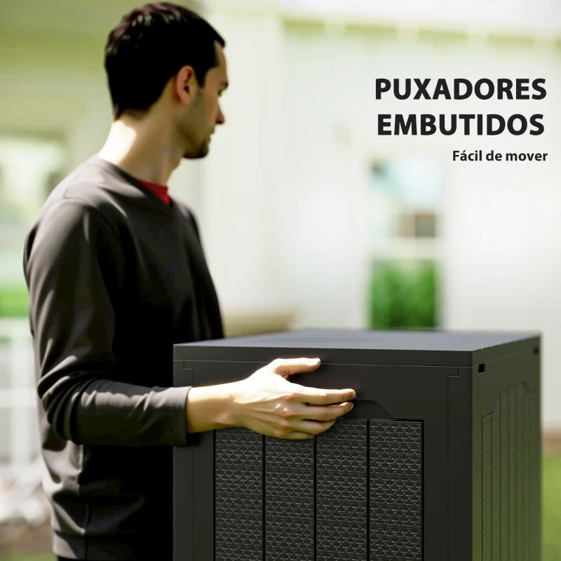 Outsunny Baú de Armazenamento Exterior 93L Caixa de Armazenamento de Jardim de Plástico Impermeável com 2 Alças 56x41x50 cm Preto