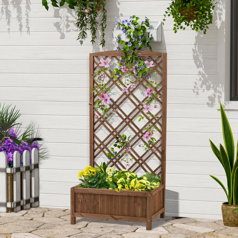 Outsunny Floreira com Treliça de Madeira Caixa de Plantio com Suporte para Plantas Trepadeiras 60x30x122,5cm Madeira