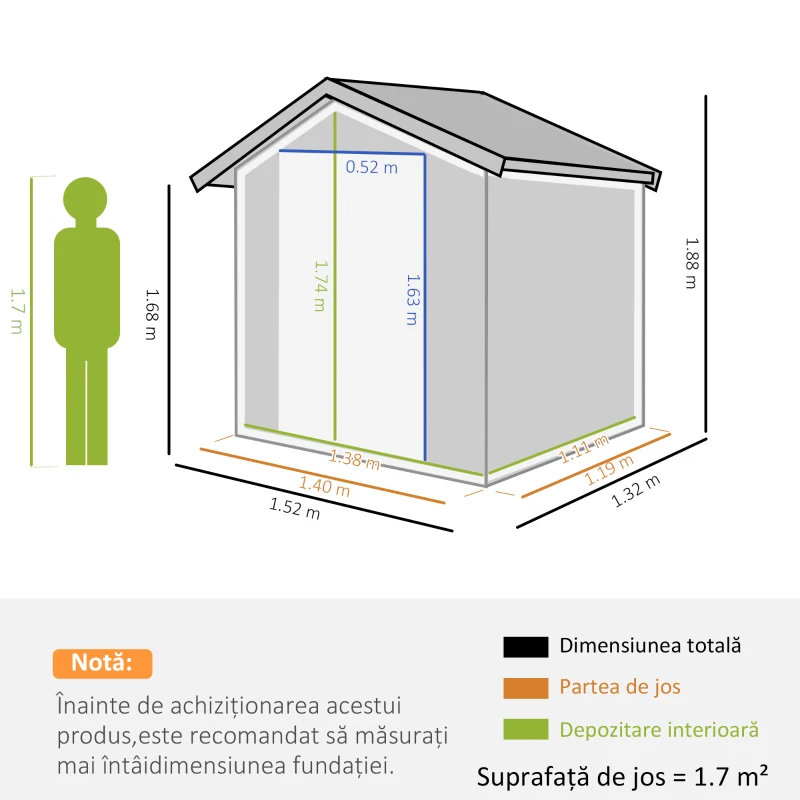 Outsunny Magazie de Gradina Cutie Scule din Otel, Acoperis Inclinat si 4 Prize de Aer, 152x132x188cm(m-3)