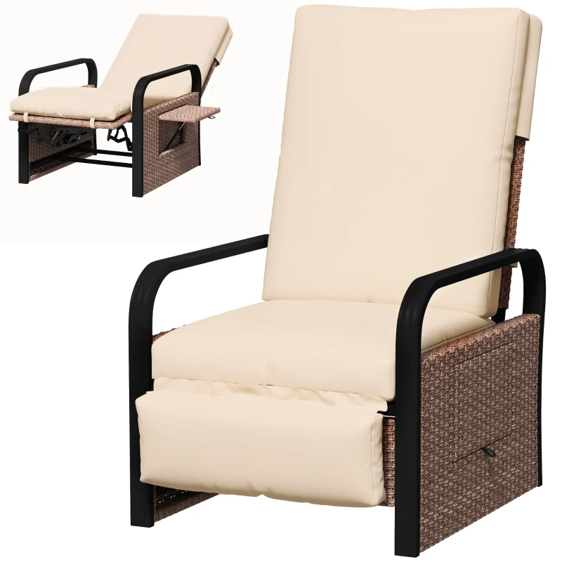 Outsunny 140° Reclining Rattan Armchair - Brown/Khaki