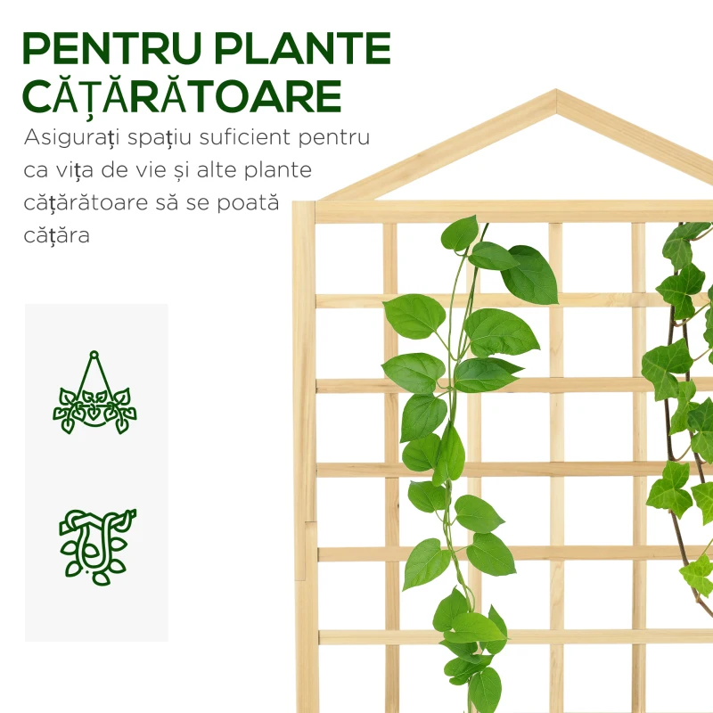 Outsunny Ghivece din Lemn cu Grilaj pentru Catarat Vita de Vie, Paturi Suprainaltate pentru Gradina din Curte, Jardiniera in Aer Liber pentru Legume, Flori, Ierburi, Nuanta Natur Antichizata
