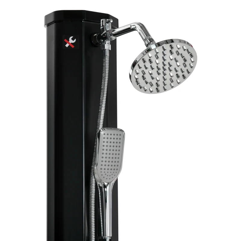 Outsunny Solardusche 35 Liter 0-55 ℃ warmes Wasser Camping Pooldusche mit Wasserhahn und Regenduschkopf Schwarz 17,5 x 14,5 x 216 cm