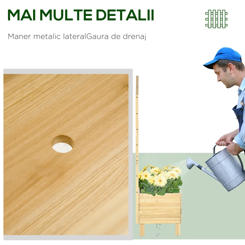Outsunny Ghivece din Lemn cu Grilaj pentru Catarat Vita de Vie, Paturi Suprainaltate pentru Gradina din Curte, Jardiniera in Aer Liber pentru Legume, Flori, Ierburi, Nuanta Natur Antichizata