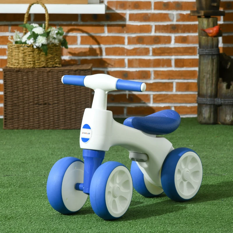 AIYAPLAY Bicicleta sin Pedales para Niños de 18-36 Meses Bicicleta de Equilibrio con Manillar Antideslizante y 4 Ruedas 56x30x42 cm Azul