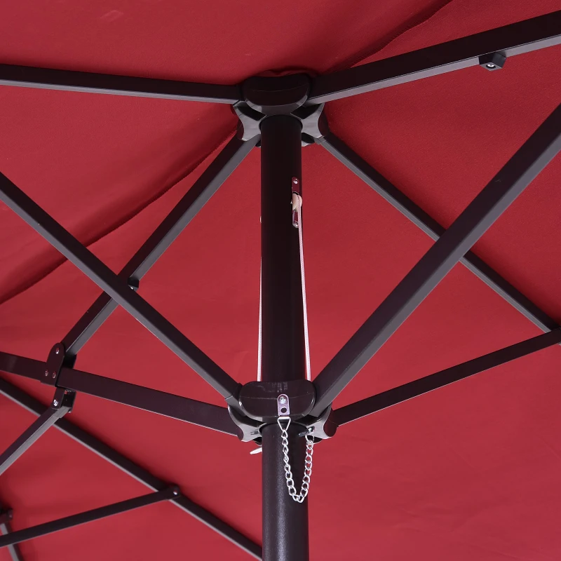 Outsunny Doppelsonnenschirm 455 x 270 cm Gartenschirm mit Handkurbel oval stabil Metallstange Marktschirm Doppelsonnenschirm Terrassenschirm Sonnenschutz für Strand Balkon Terrasse Garten Weinrot