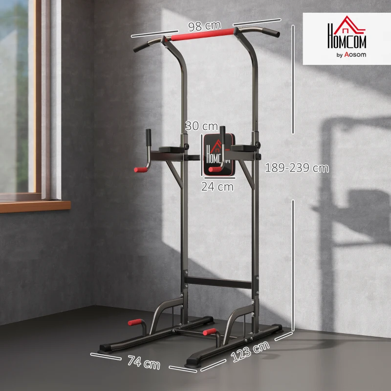 HOMCOM Power Tower Station with Dip Stand, Pull Up Bar Home Office Gym Training Workout Equipment