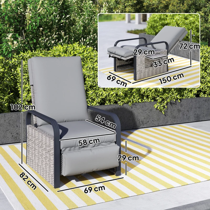 Outsunny 140° Reclining Rattan Armchair - Mixed Grey
