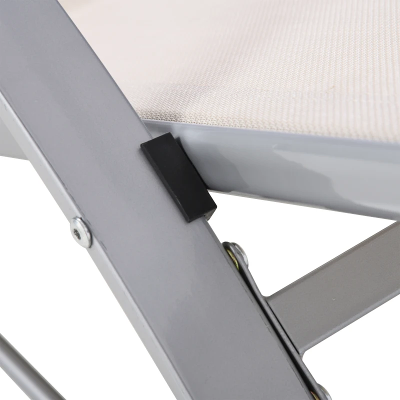 Outsunny 3 Pieces Lounge Chair Set Metal Frame Garden Outdoor Recliner Sunbathing Chair with Table, Cream