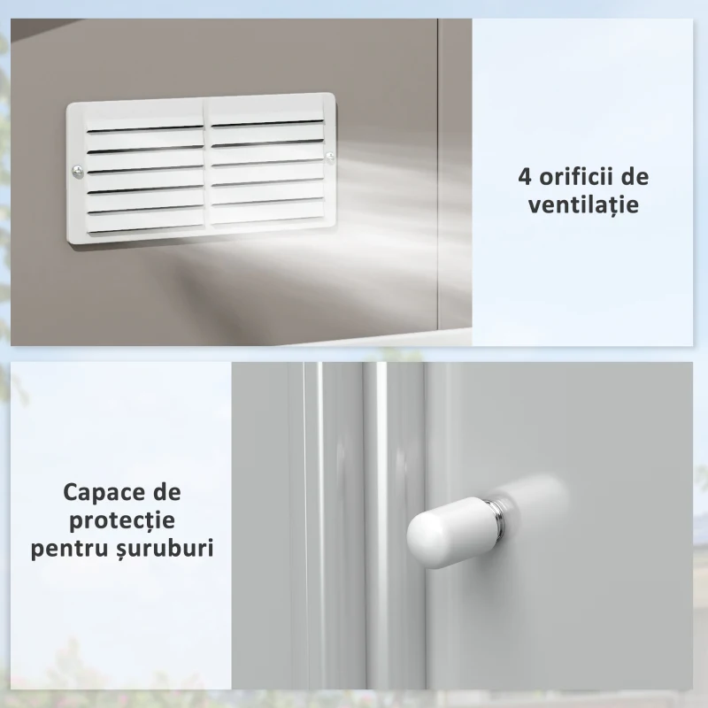 Outsunny Magazie de Gradina cu Usi Duble Glisante si Acoperis Inclinat, Sopron de Gradina din Otel si PP, 3.4x4x2m, Gri(m-6)