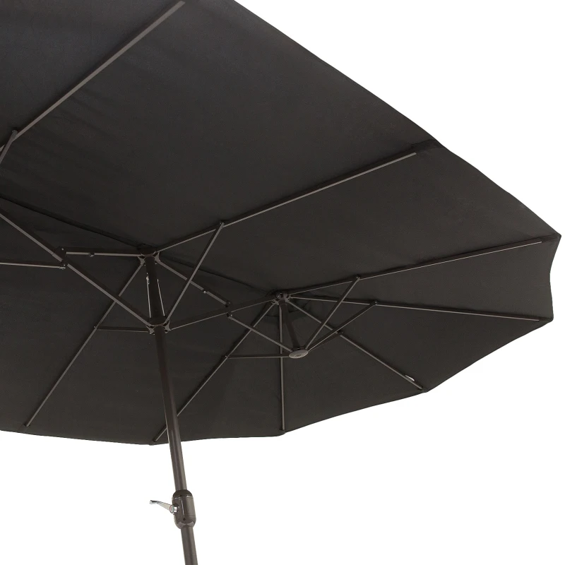 Outsunny Doppelsonnenschirm 455 x 270 cm Gartenschirm mit Handkurbel oval stabil Metallstange Marktschirm Doppelsonnenschirm Terrassenschirm Sonnenschutz für Strand Balkon Terrasse Garten Schwarz