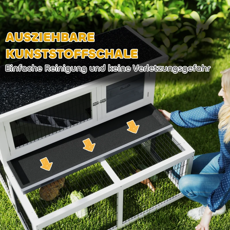 PawHut Konijnenhok 2 Niveaus met Opklapbaar Dak, Winterbestendig Dubbeldeks 122x95x93,5 cm Grijs(m-5)
