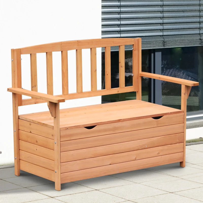 Outsunny Banc de jardin en bois de sapin avec coffre de rangement dim. 112L x 58l x 84H cm