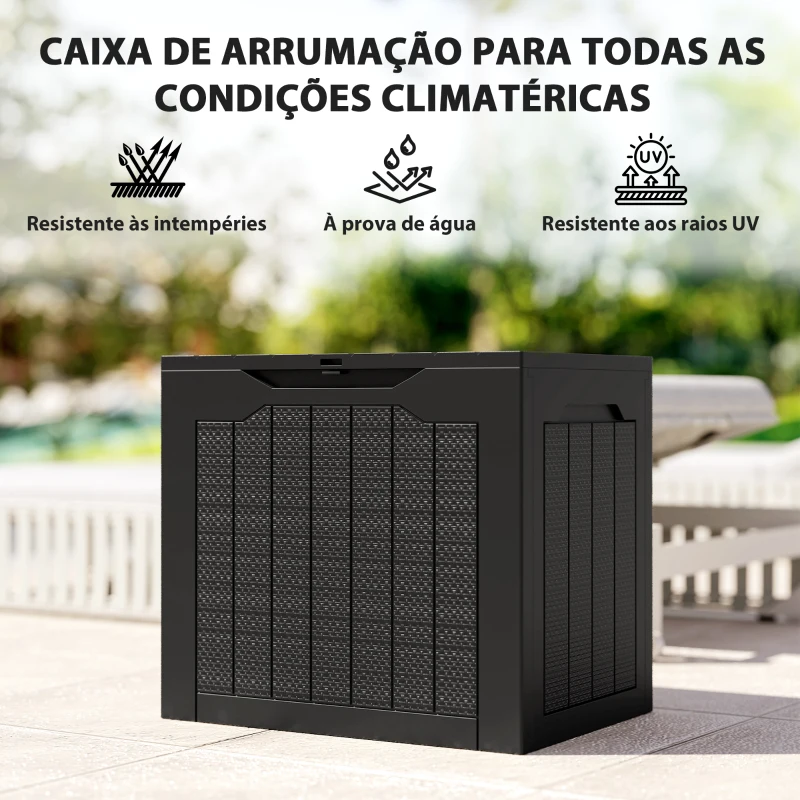 Outsunny Baú de Armazenamento Exterior 93L Caixa de Armazenamento de Jardim de Plástico Impermeável com 2 Alças 56x41x50 cm Preto