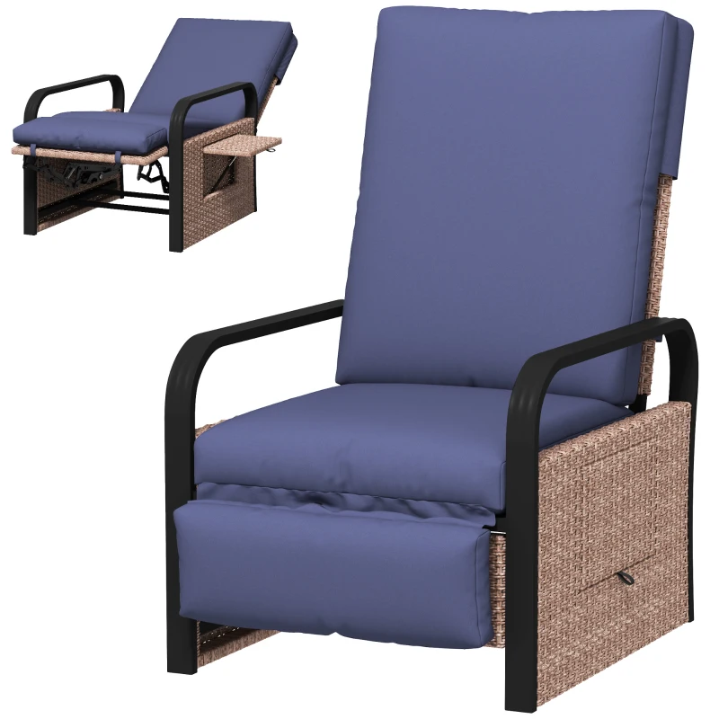 Outsunny 140° Reclining Rattan Armchair - Brown/Blue