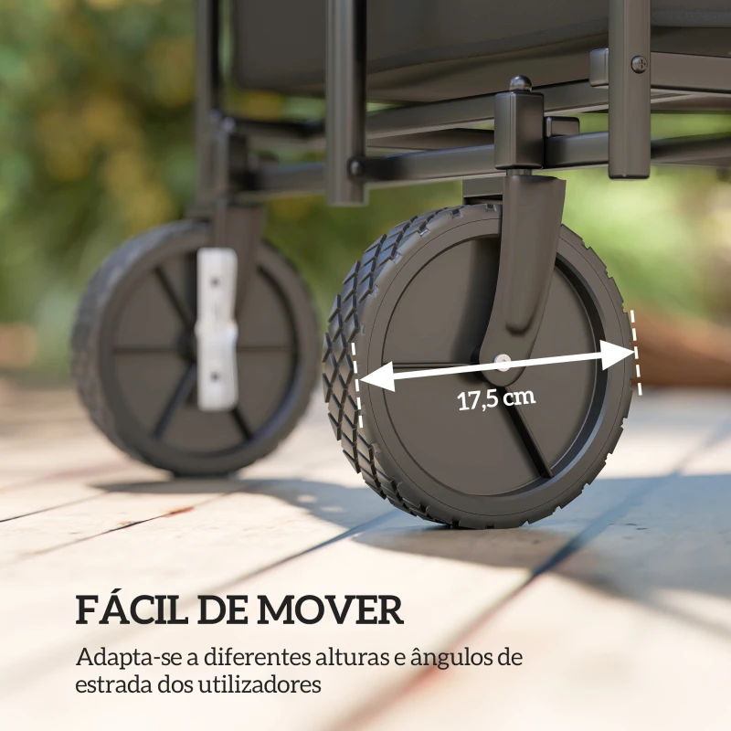Outsunny Carrinho de Transporte Carrinho de Jardim Dobrável com Guiador Telescópico Ajustável Porta Traseira Expandível 95x55x102 cm Preto