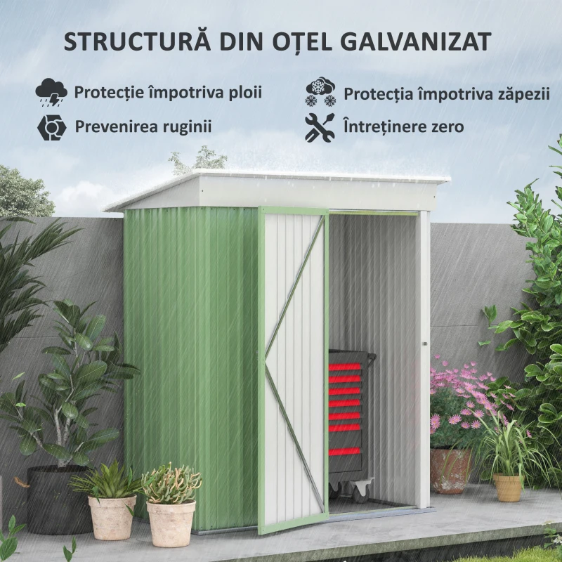 Magazie Gradina Otel Verde 161x95x163/181 cm cu Usa Blocabila(m-4)