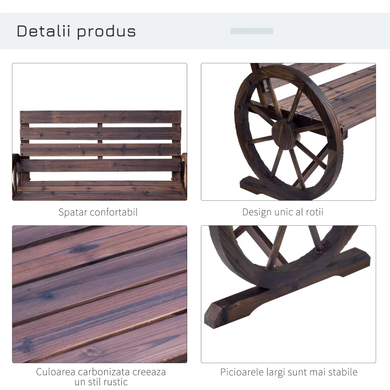 Outsunny Banca Country Fonta 127×60×85 cm – 2‑locuri cu Cotiere Rotative Neagra