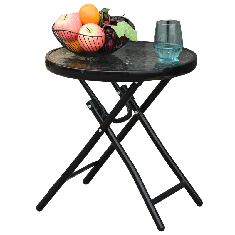 Outsunny Gartentisch Beistelltisch Bistrotisch mit Glasplatte rund klappbar Metall Ø45 schwarz