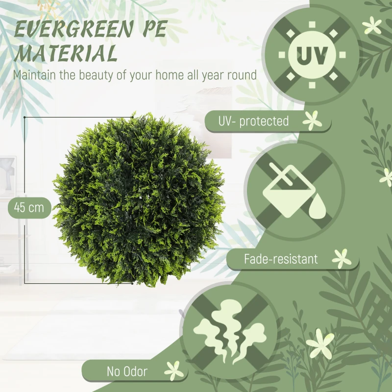 Homcom Set 2 Plante Artificiale Cedru Sferice Ø 45 cm – Anti‑UV & Decorativ